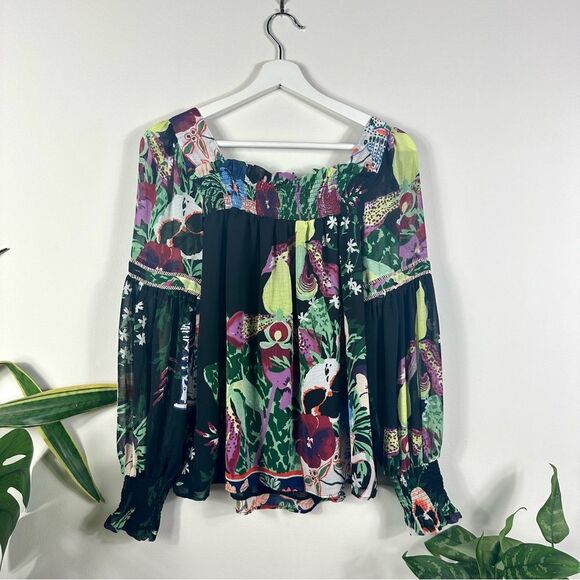 Anthropologie X Lil Sire Puff-Sleeved Floral Blouse Top Size XS Boho Cottagecore - Picture 3 of 10